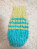 Size L Blue and yellow sweater knitted with aran for mini dachshund or small dog