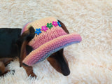Rainbow panama hat with flowers for a dog, Summer hat for a dog with flowers, summer hat with flowers for a dachshund or small dog