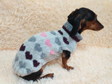 Size L sweater with hearts for a dog, dachshund sweater knitted with hearts