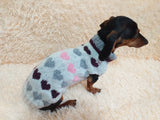 Size L sweater with hearts for a dog, dachshund sweater knitted with hearts