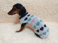 Size L sweater with hearts for a dog, dachshund sweater knitted with hearts dachshundknit