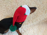 Christmas hat elf with pom-poms for dachshund or small dog dachshundknit