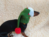 Knitted clothes for dog Christmas elf hat with pompom dachshundknit