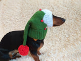 Knitted clothes for dog Christmas elf hat with pompom dachshundknit