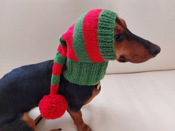 Christmas winter hat for dog or cat, elf hat for dachshund dachshundknit