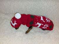 Christmas outfit for a dachshund costume sweater and hat with Christmas trees, snowflakes and deer dachshundknit