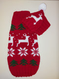Christmas outfit for a dachshund costume sweater and hat with Christmas trees, snowflakes and deer dachshundknit