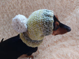 Winter gray hat with big pompom for small dog, hat for dachshund with pompom dachshundknit