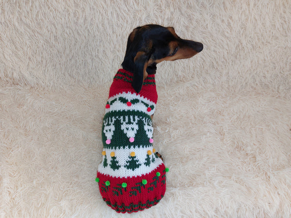 Christmas Pet Sweater with Reindeer, Snowflakes and Trees,Dachshund Dog Christmas Outfit Clothes dachshundknit