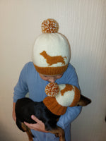Dachshund pet beanies with matching owner's beanies, dachshund and me beanies, mum and pet beanies dachshundknit