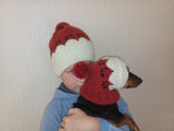 Christmas chanterelles in a set of hats for mom and dog, a set of hats with a fox for the hostess and a pet dachshundknit