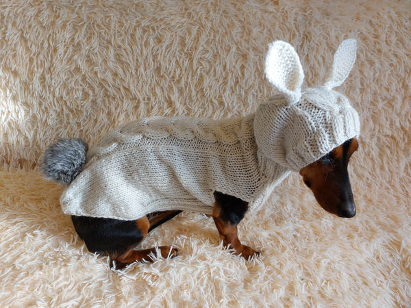 Alpaca Wool Rabbit Hooded Sweater for Pets,Easter Clothes Rabbit for Dogs dachshundknit