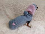 Gray sweatshirt with pink heart, dog heart sweatshirt, dachshund heart jumper dachshundknit