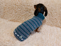 Christmas striped jumper for dachshund or small dog with wooden buttons dachshundknit