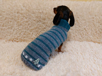 Christmas striped jumper for dachshund or small dog with wooden buttons dachshundknit