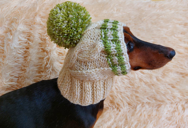 Pet clothes winter warm wool snood hat for small dogs with pompom, pet gift, dog gift dachshundknit