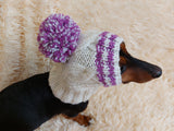 Pet clothes winter warm wool snood hat for small dogs with pompom, pet gift, dog gift dachshundknit