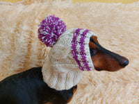 Pet clothes winter warm wool snood hat for small dogs with pompom, pet gift, dog gift dachshundknit