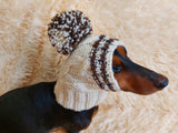 Pet clothes winter warm wool snood hat for small dogs with pompom, pet gift, dog gift dachshundknit