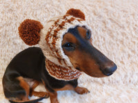 Clothes warm for pets wool hat snood with two pom poms, gift for pet dogs hat with pom poms dachshundknit