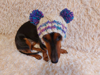 Clothes warm for pets wool hat snood with two pom poms, gift for pet dogs hat with pom poms dachshundknit