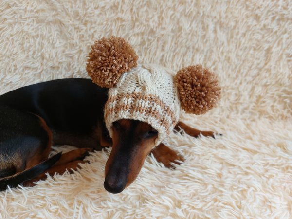 Hat winter pet wool with pompoms,clothes warm hat for dog dachshundknit