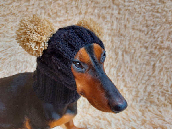 Hat winter pet wool with pompoms,clothes warm hat for dog dachshundknit