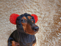 Pet snood hat winter warm wool snood hat for small dogs with two pom poms pet gift dog gift dachshundknit