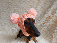 Pet snood hat winter warm wool snood hat for small dogs with two pom poms pet gift dog gift dachshundknit