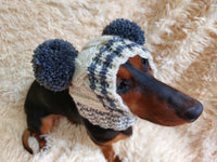 Pet snood hat winter warm wool snood hat for small dogs with two pom poms pet gift dog gift dachshundknit