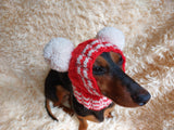 Christmas Clothes Pet Outfit Pom Pom Hat, Pet clothes winter warm wool snood hat for small dogs with pompom, pet gift, dog gift dachshundknit