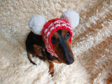 Christmas Clothes Pet Outfit Pom Pom Hat, Pet clothes winter warm wool snood hat for small dogs with pompom, pet gift, dog gift dachshundknit