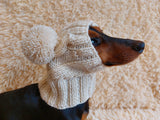 Clothing for miniature dachshund or small dog hat with two pompons dachshundknit