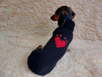 Heart wool sweater for pet, dog sweater for valentine's day, dog valentine's day gift with heart dachshundknit