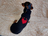 Heart wool sweater for pet, dog sweater for valentine's day, dog valentine's day gift with heart dachshundknit