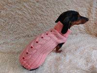 Winter pet clothes sweater with hearts,dog jumper pink with hearts dachshundknit
