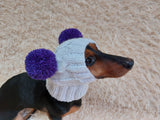 White Pet Hat With Colorful Pom Poms Dog Dachshund Warm Clothes Outfit Pom Pom Hat dachshundknit