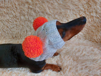 White Pet Hat With Colorful Pom Poms Dog Dachshund Warm Clothes Outfit Pom Pom Hat dachshundknit