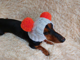 White Pet Hat With Colorful Pom Poms Dog Dachshund Warm Clothes Outfit Pom Pom Hat dachshundknit