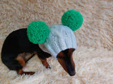White Pet Hat With Colorful Pom Poms Dog Dachshund Warm Clothes Outfit Pom Pom Hat dachshundknit
