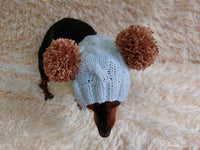 Warm hat for pets with pom-poms, Hat for mini dachshund with two pompons dachshundknit