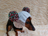 Warm hat for pets with pom-poms, Hat for mini dachshund with two pompons dachshundknit