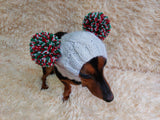 Warm hat for pets with pom-poms, Hat for mini dachshund with two pompons dachshundknit