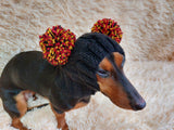Warm hat for pets with pom-poms, Hat for mini dachshund with two pompons dachshundknit