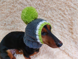 Monkey pet hat with big pompom, warm winter dog hat with pompom dachshundknit