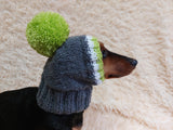 Monkey pet hat with big pompom, warm winter dog hat with pompom dachshundknit