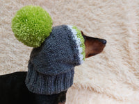 Monkey pet hat with big pompom, warm winter dog hat with pompom dachshundknit