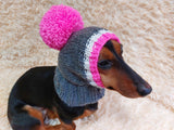 Monkey pet hat with big pompom, warm winter dog hat with pompom dachshundknit