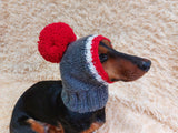 Monkey pet hat with big pompom, warm winter dog hat with pompom dachshundknit