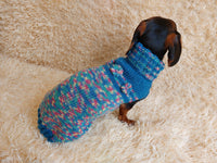 Dachshund Dog Pet Outfit Warm Rainbow Jumper With Flowers dachshundknit